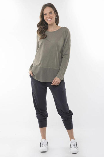 Elm Fundamental Long Sleeve Rib Tee Washed Khaki From BoxHill