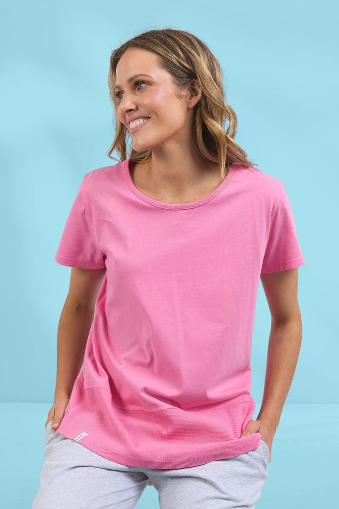 Elm Rib Short Sleeve Tee Pink Geranium From BoxHill