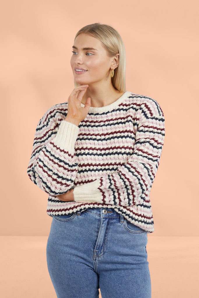 Elm Sara Stripe Knit White Wine Heather From BoxHill