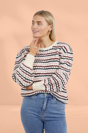 Elm Sara Stripe Knit White Wine Heather From BoxHill