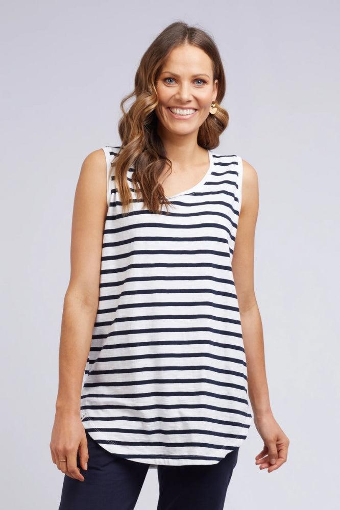 Elm Scoop Tank White and Navy Stripe From BoxHill