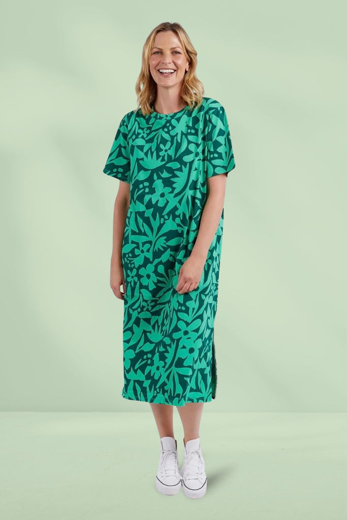 Elm Stencil Floral Tee Dress Green Briar From BoxHill