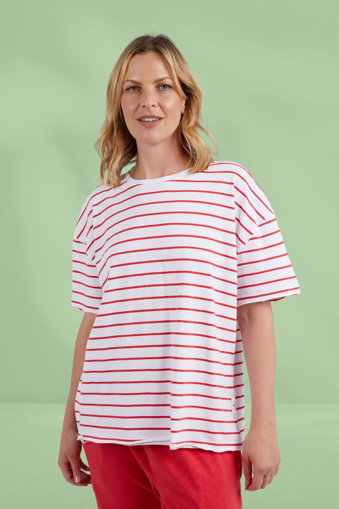 Elm Winona Stripe Short Sleeve Tee Bittersweet Red White From BoxHill