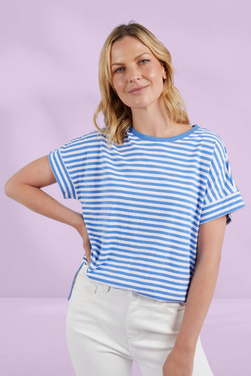 Elm Yara Stripe Short Sleeve Tee Cerulean Blue White From BoxHill