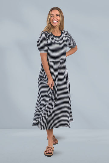 Elm York Midi Dress Stripe Navy From BoxHill