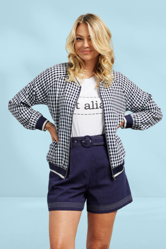 Et Alia Bobby Bomber Jacket Ink White Check From BoxHill