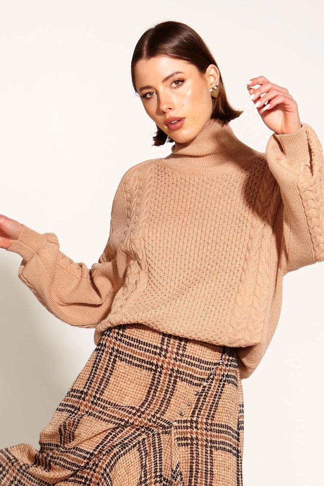 Fate and Becker Treasure Turtleneck Cable Knit Tan From BoxHill