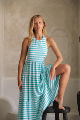 Florencia The Label Rico Halter Maxi Dress Aqua Stripe From BoxHill