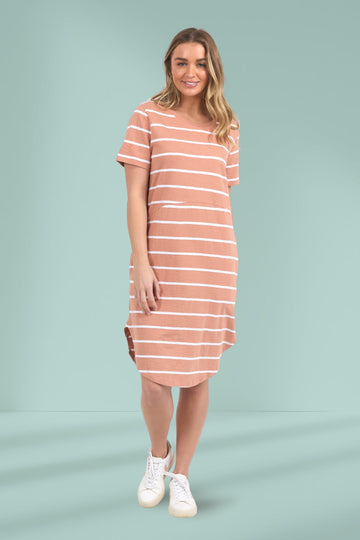 Foxwood Bay Stripe Dress Clay White Stripe From BoxHill