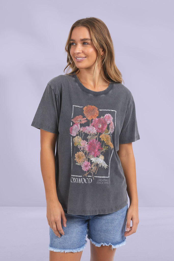 Foxwood In Bloom Tee Washed Black From BoxHill