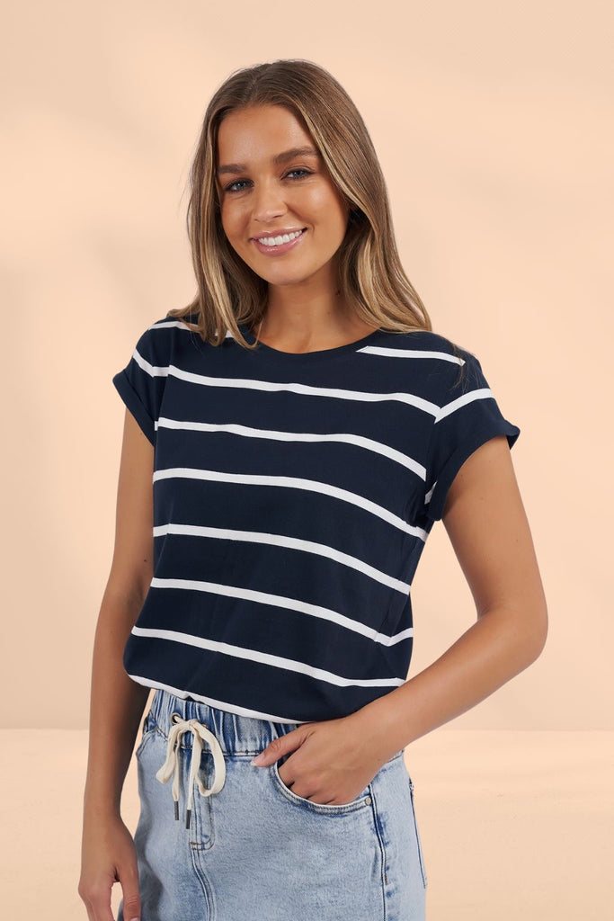 Foxwood Manly Stripe Tee Navy White Stripe From BoxHill