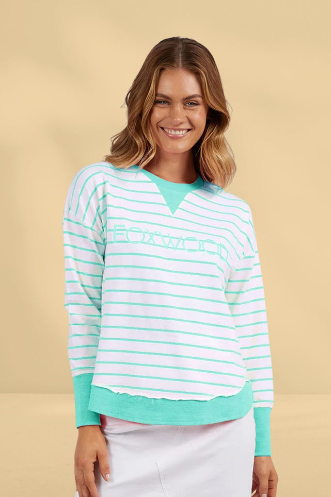 Foxwood Simplified Stripe Crew Neon Mint From BoxHill