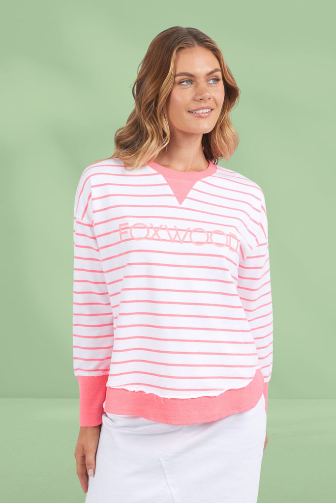 Foxwood Simplified Stripe Crew Neon Pink From BoxHill