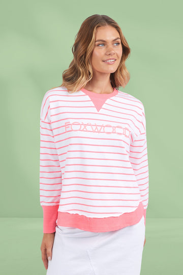 Foxwood Simplified Stripe Crew Neon Pink From BoxHill