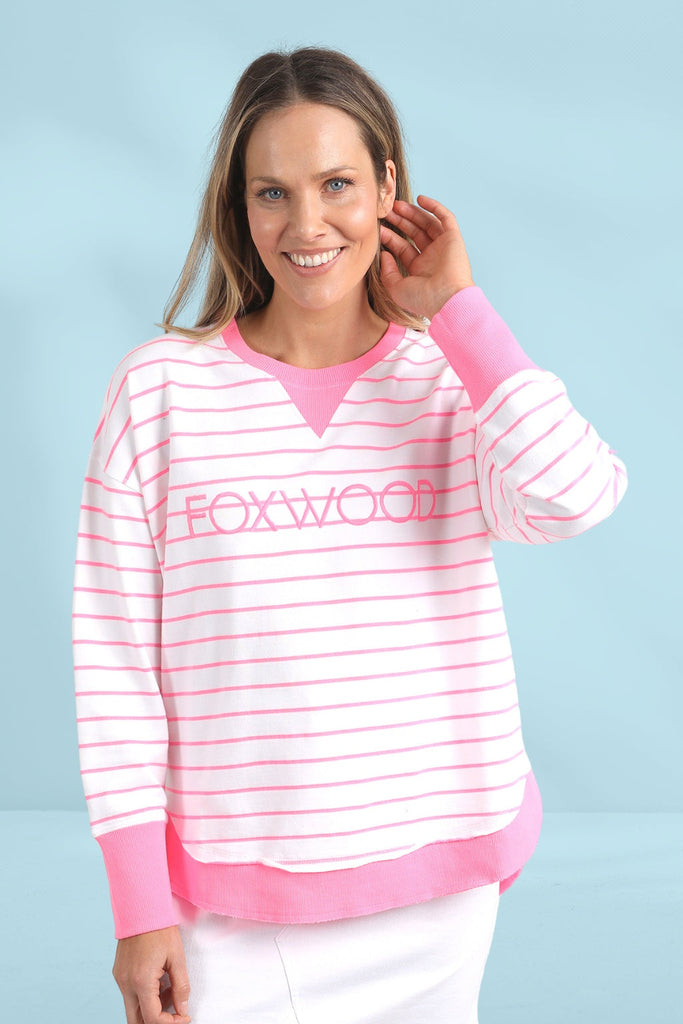 Foxwood Simplified Stripe Crew Neon Rose From BoxHill