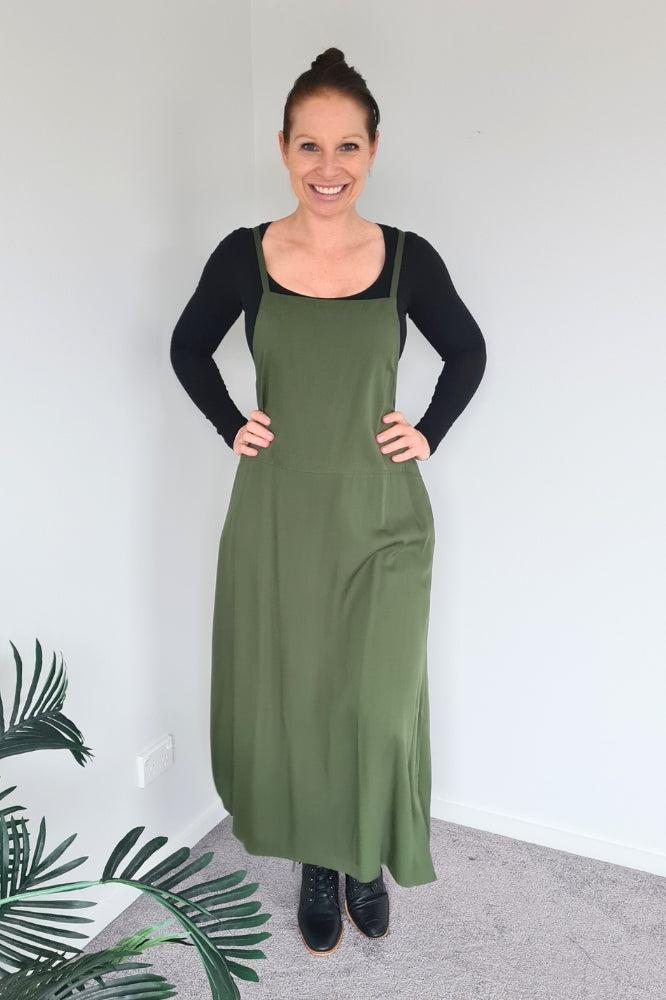 PRE-ORDER Freez Apron Dress Olive From BoxHill