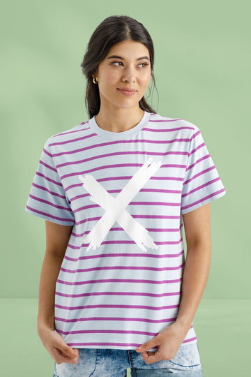 PRE-ORDER Homelee Chris Tee Orchid Stripe with White X From BoxHill