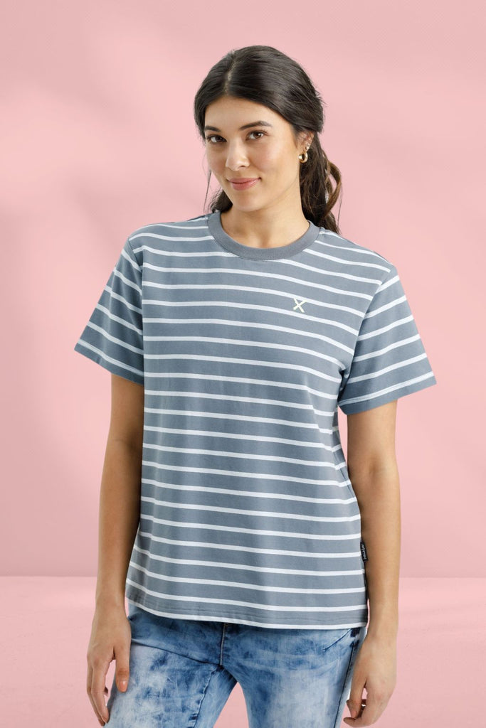 Homelee Chris Tee Stormy Stripe with Lime X From BoxHill