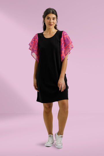 PRE-ORDER Homelee Lola Dress Black with Sunset Floral Sleeves From BoxHill