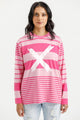Homelee Long Sleeve Chris Tee Irregular Pink Stripe with Pastel Pink X From BoxHill