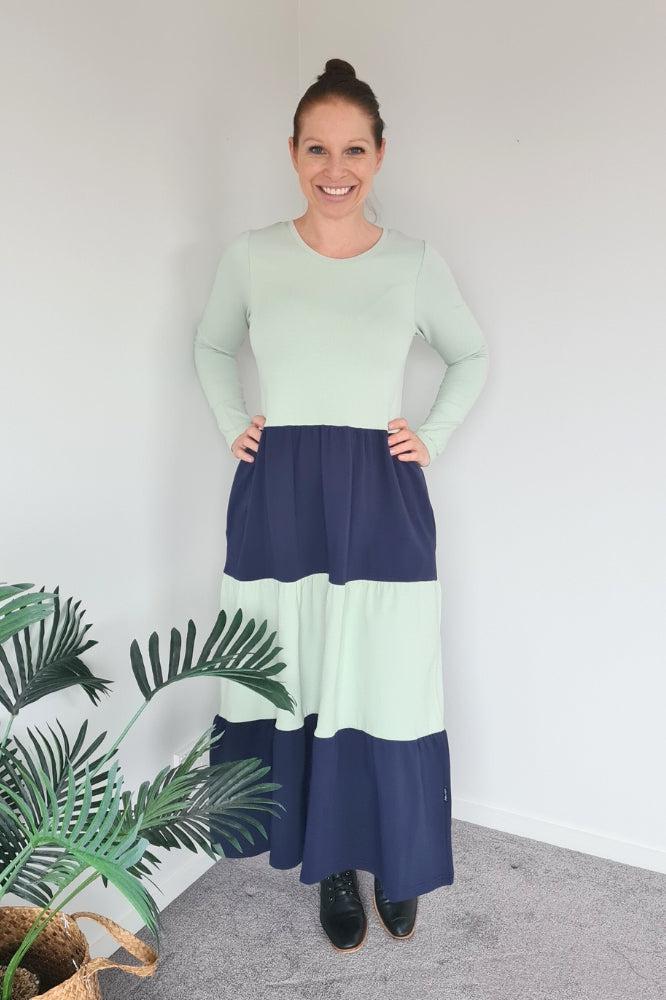 Homelee Long Sleeve Kendall Dress Indigo Sea Foam Panels From BoxHill