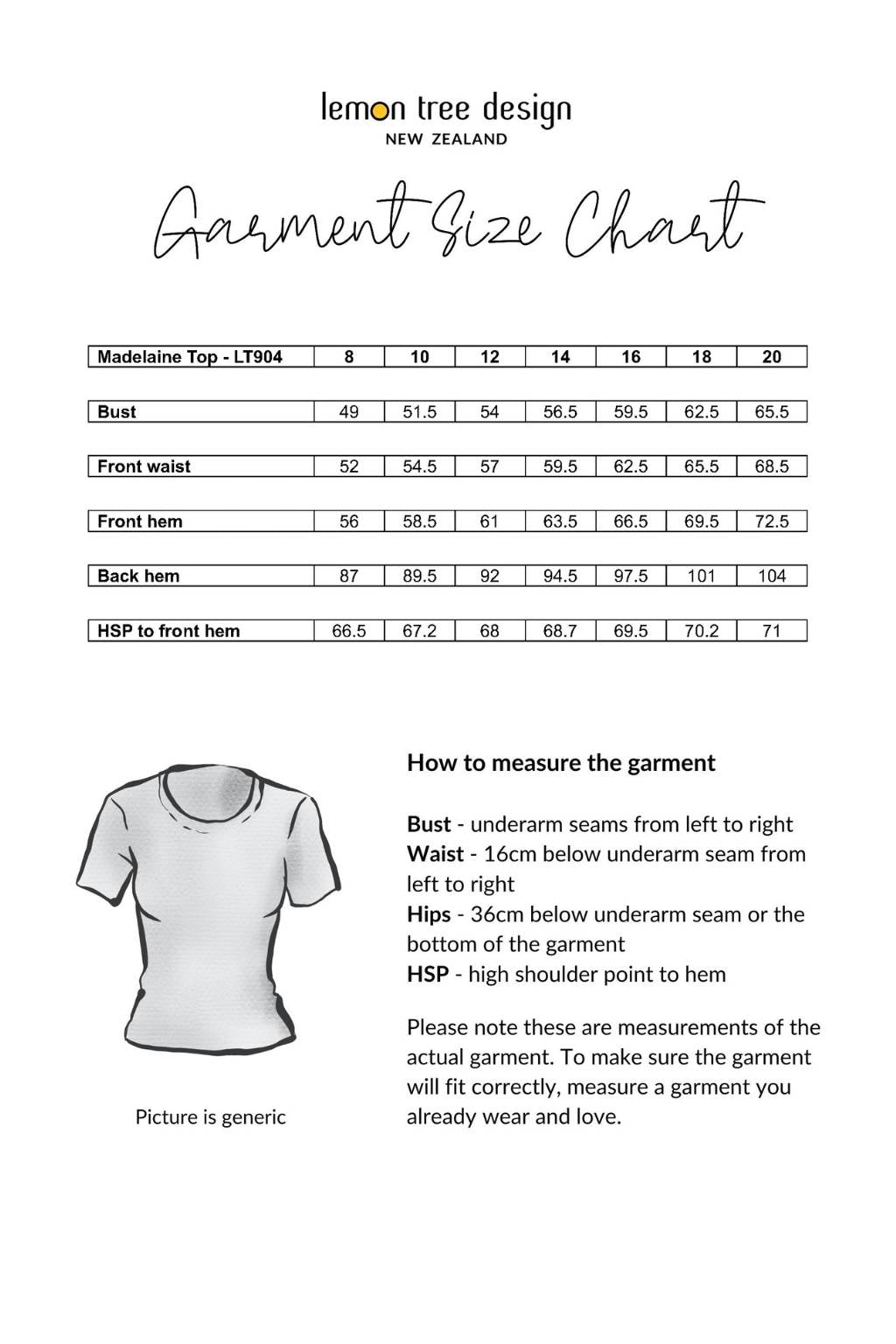 Size Chart for