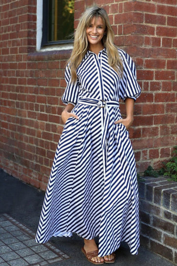 Leoni Bianca Dress Blue Stripe From BoxHill