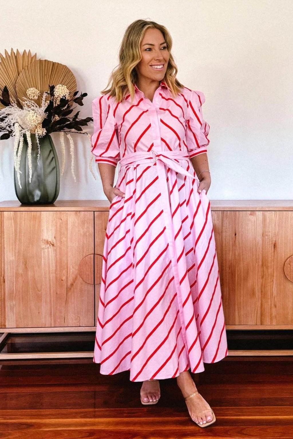 Pink and red striped dress hotsell