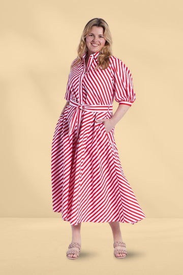 Leoni Bianca Dress Red Stripe From BoxHill