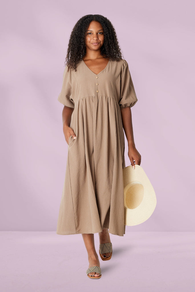 Luna Sky Billow Sleeve Dress Latte From BoxHill