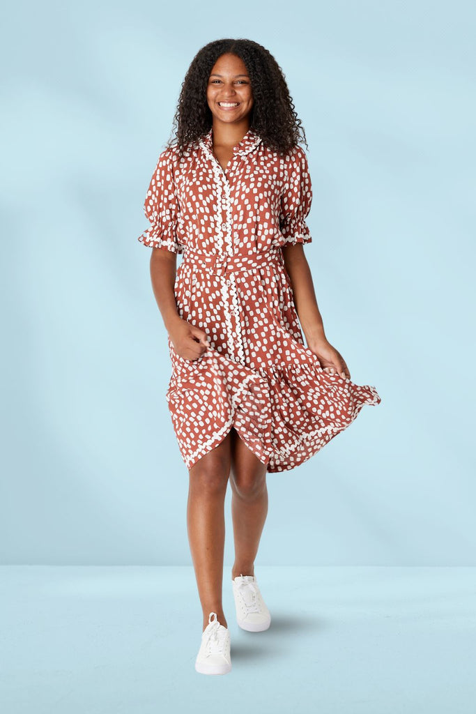 Luna Sky Zigzag Dress Cinnamon From BoxHill