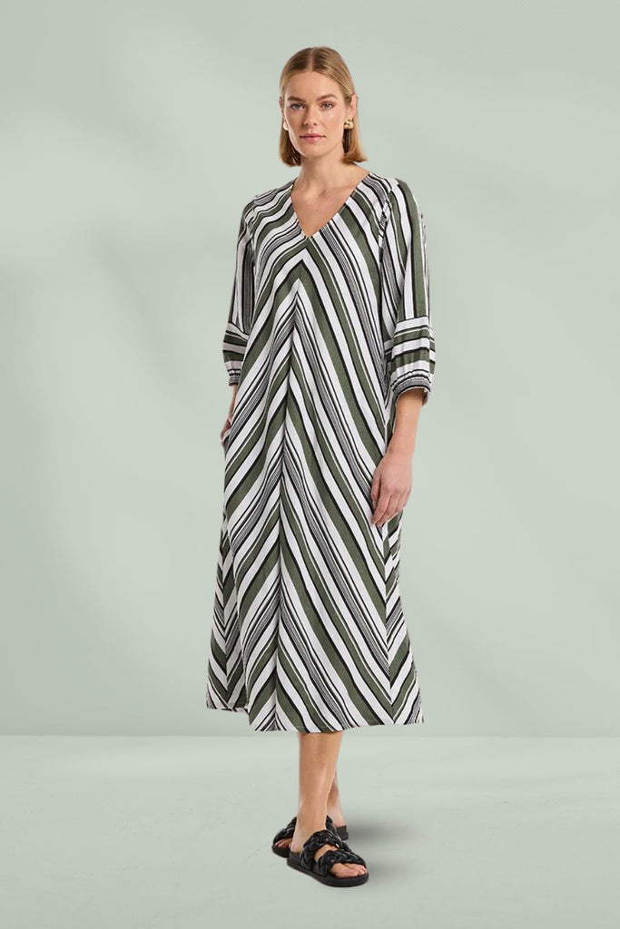 Marco Polo Spliced Stripe Dress Olive From BoxHill