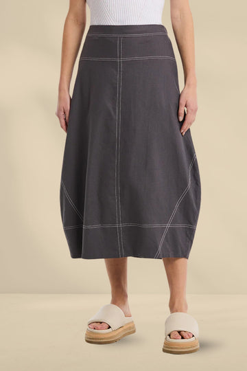 Marco Polo Topstitched Skirt Charcoal From BoxHill