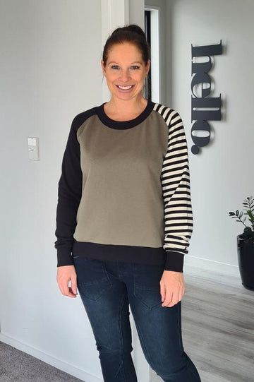 Mi Moso Maeve Sweat Khaki Black Stripe From BoxHill