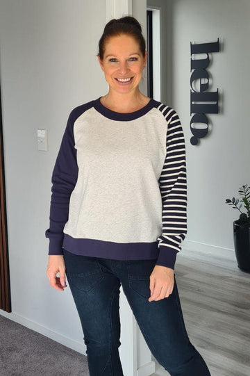 Mi Moso Maeve Sweat Navy Grey Stripe From BoxHill