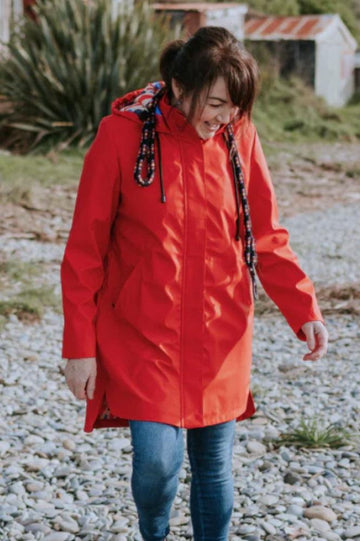 Moke Billie Raincoat Fiery Red Collage From BoxHill