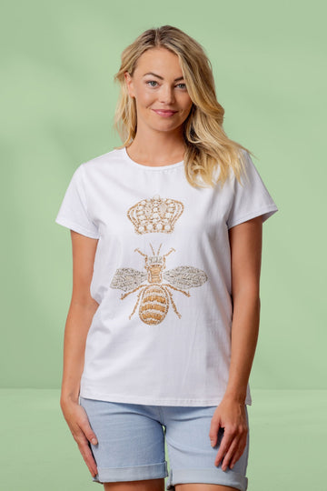 Moss Queen Bee Tee White From BoxHill