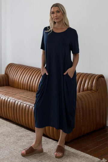 PRE-ORDER PQ Collection Short Sleeve Soho Dress Navy From BoxHill