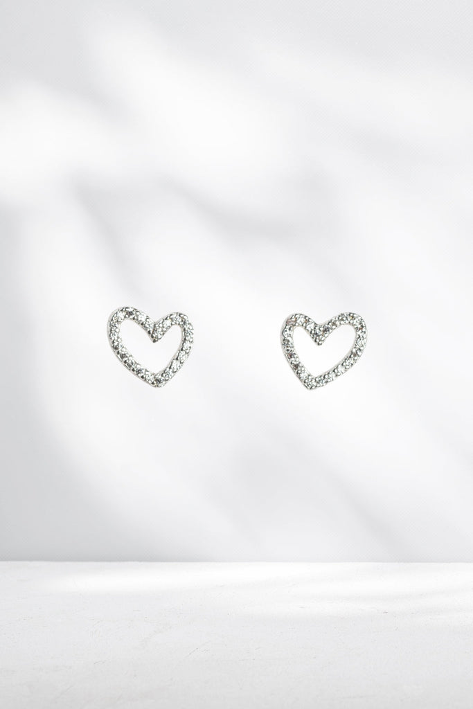 Stella and Gemma Crystal Heart Outline Earrings Silver From BoxHill