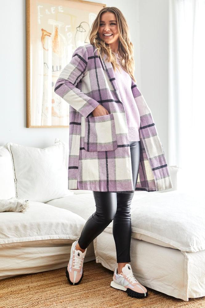 Sass Jodi Check Coat Lilac Check From BoxHill