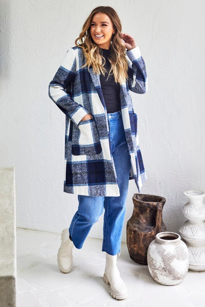 Sass Jodi Check Coat Navy Check From BoxHill