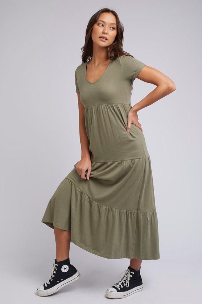 Silent Theory Lola Tiered Dress Khaki – Boxhill