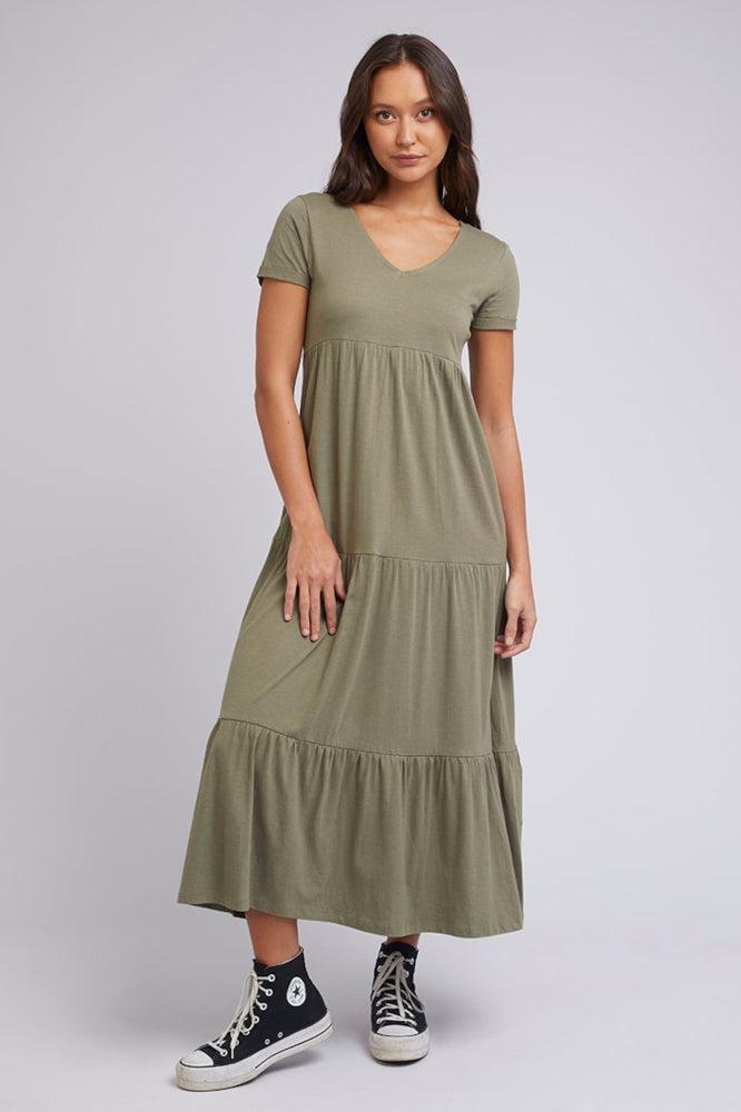 Silent Theory Lola Tiered Dress Khaki From BoxHill