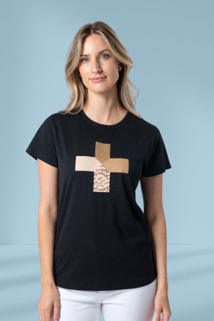 Stella and Gemma Birds Of A Feather Cross T-Shirt Black From BoxHill