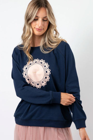 Stella and Gemma Blush Doily Classic Sweater Navy From BoxHill