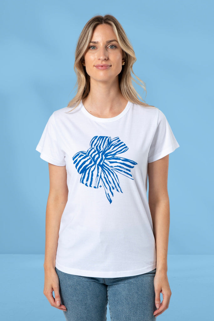 Stella and Gemma Bowtiful Blue T-Shirt White From BoxHill