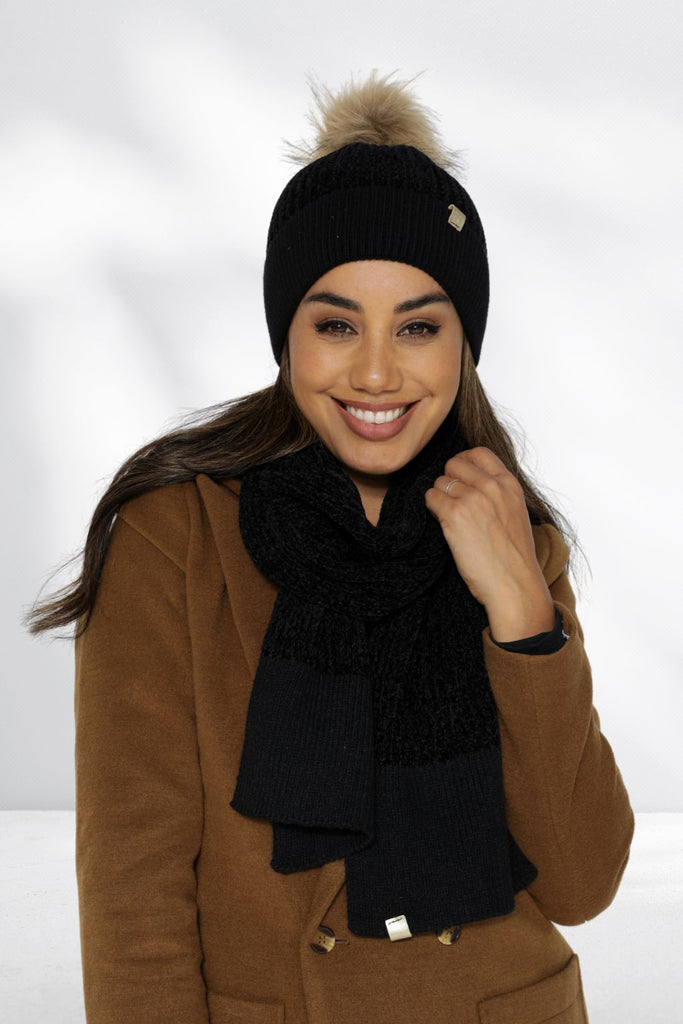 Stella and Gemma Chenille Scarf Black From BoxHill