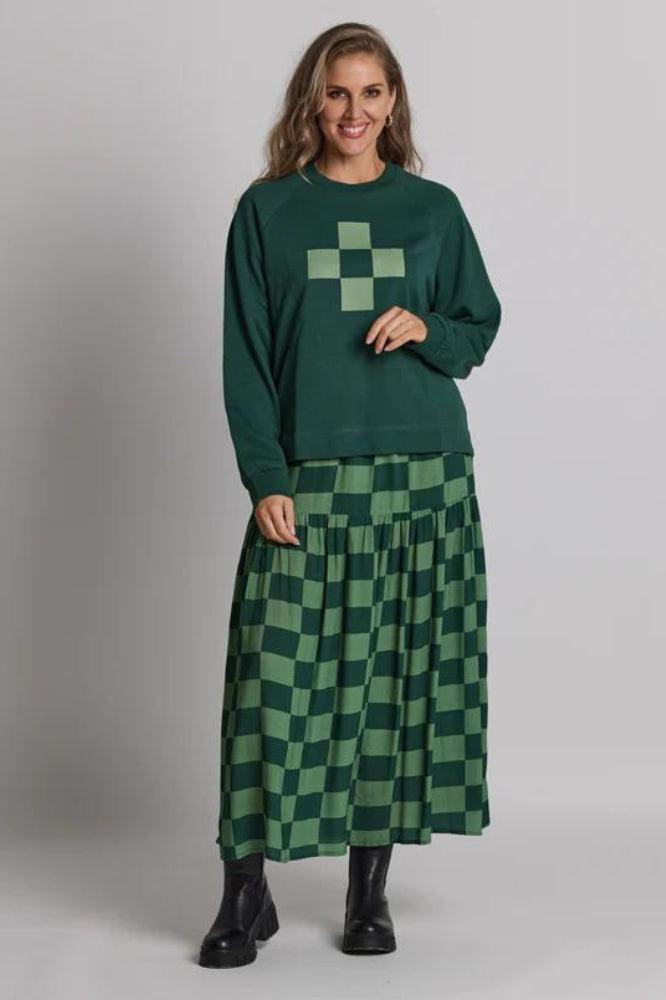 Stella and Gemma Crysler Skirt Foliage Check Green From BoxHill