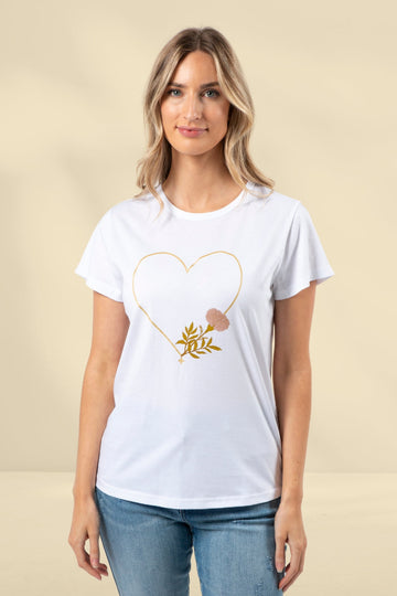 Stella and Gemma Fiore with Gold Heart T-shirt White From BoxHill