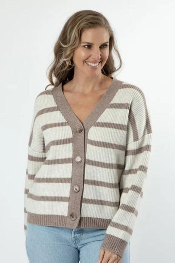 Stella and Gemma Greyson Cardigan Oat Stripe From BoxHill